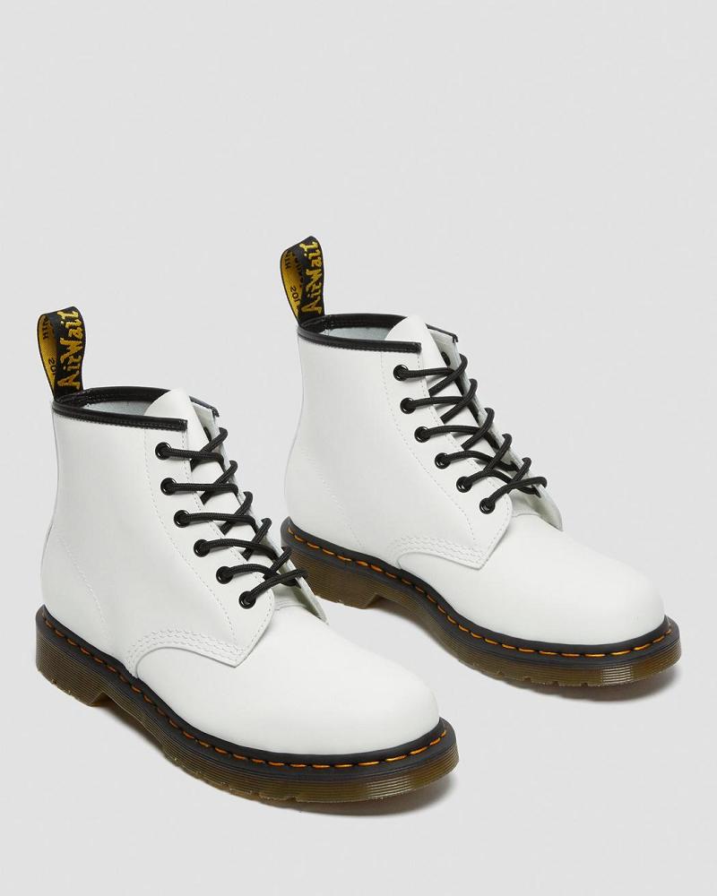 Dr Martens 101 Yellow Stitch Smooth Læder Ankelstøvler Herre Hvide | DK 412JPQ